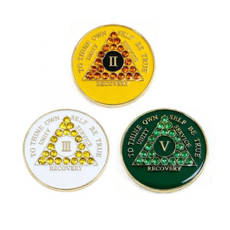 Personalized Rhinestone Alcoholics Anonymous Coins.
