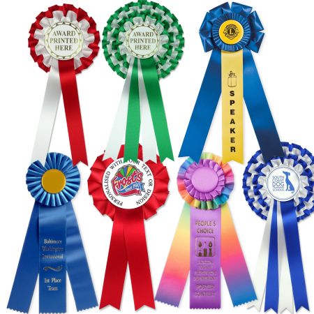 Custom Award Rosette Ribbon - Bespoke Rosette Award Ribbon with Tin Badge
