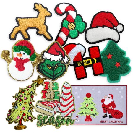 Parche de chenilla navideño personalizado. - Parche de chenilla navideño personalizado a bajo costo.
