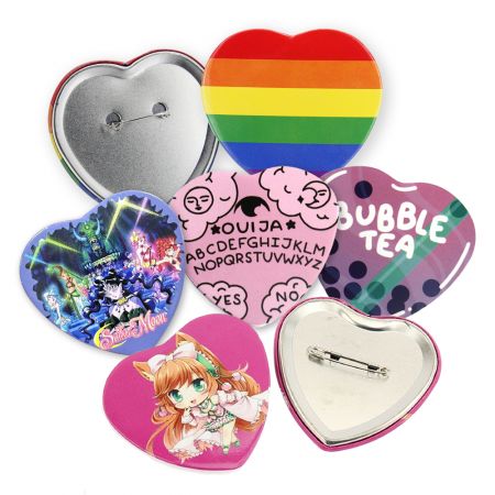 Custom Heart Shape Button Badge - Personalized Heart Shaped Button Pins