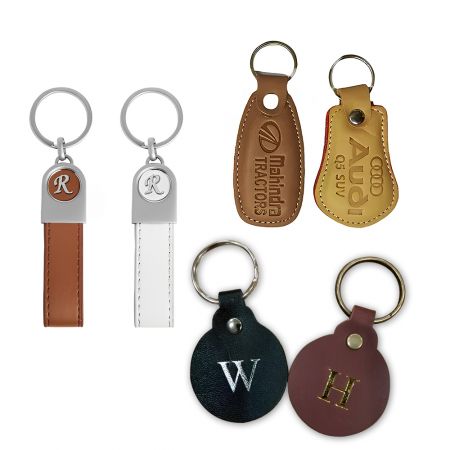 Custom Logo Open Designed Leather Keychain - Custom Leather Keyrings with Open Designed Logo