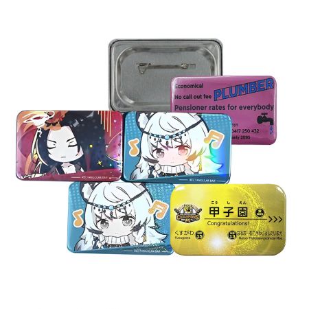 Custom Rectangle Button Badge - Custom Rectangle Tin Badges: Perfect for Your Logo and Message!