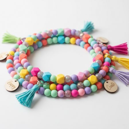 Chaveiros de Pulso de Pérolas de Silicone com Franjas.