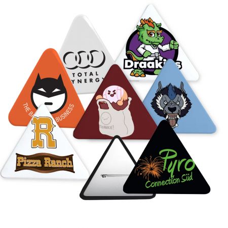 Custom Triangle Button Badge - Custom Triangle Button Badge with Metal Backing