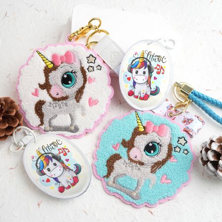 Embroidered Sparkle Keychains - Promotional Embroidered Sparkle Puffy Keychains