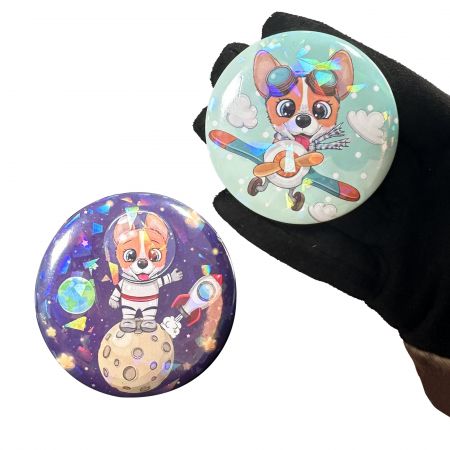 Wholesale Holographic Round Pin Back Buttons.
