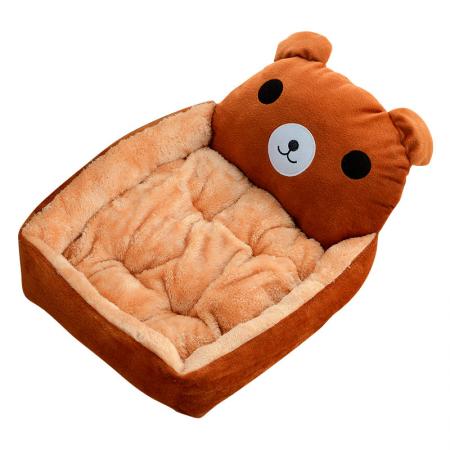 クマの枕付きマイクロファイバー犬用ベッド。