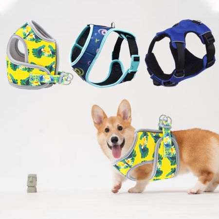 Harnais de chien rembourré avec étiquette de marque.