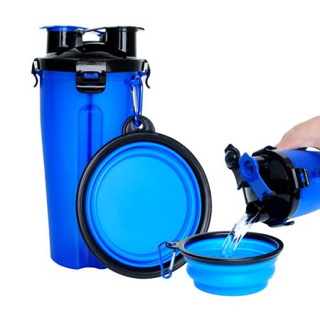 Tragbare Haustier-Wasserflasche mit Schüssel.