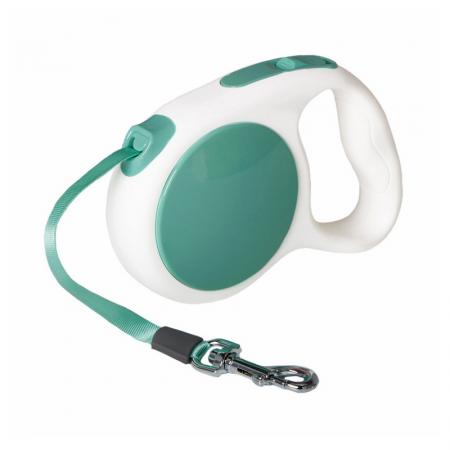 Guinzaglio per cani retrattile verde.