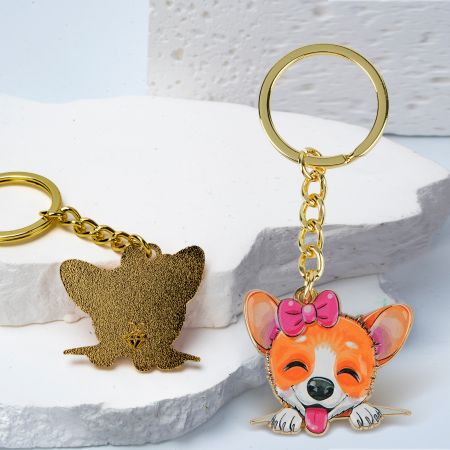 UV Printing Metal Dog Keychain - Promotional Printed Welsh Corgi Dog Keychain