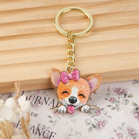 3D Zinc Alloy UV Printed Dog Face Keychain.