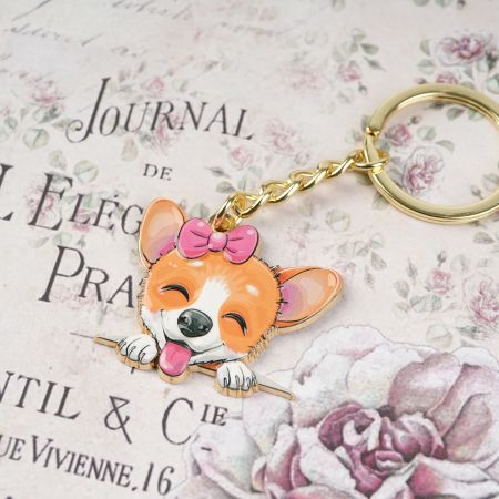 Hot-Sale UV Printing Metal Puppy Dog Keychain.